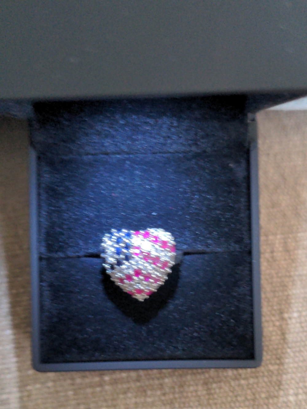New Victoria Wieck Sterling Silver Heart Ring, Red, White , Blue Sz 6, Flag, Box